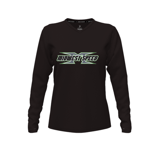 [CUS-DFW-TEES-PER-VNK-LSL-BLK-FYXS-LOGO1] Performance T-Shirt (Female Youth XS, Black, V Neck, Logo 1, Long Sleeve)