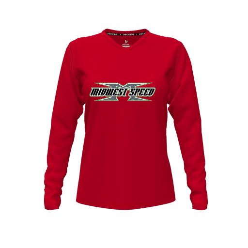 [FTLVPTRD-FYXS-LOGO1] Decker Performance T-Shirt (Female Youth XS, Red, V Neck, Logo 1, Long Sleeve)